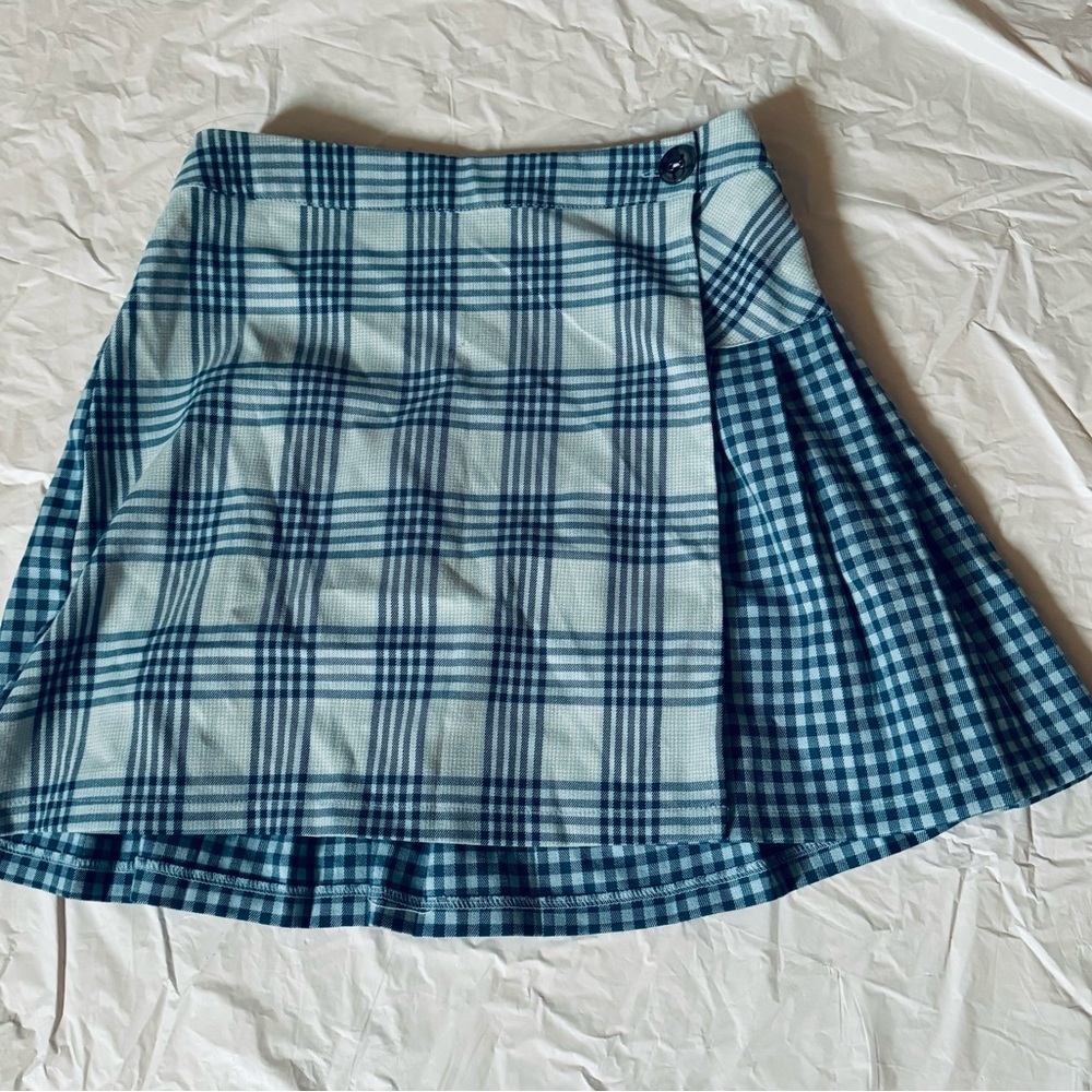 Urban Outfitters wrap two design blue plaid pleated skirt